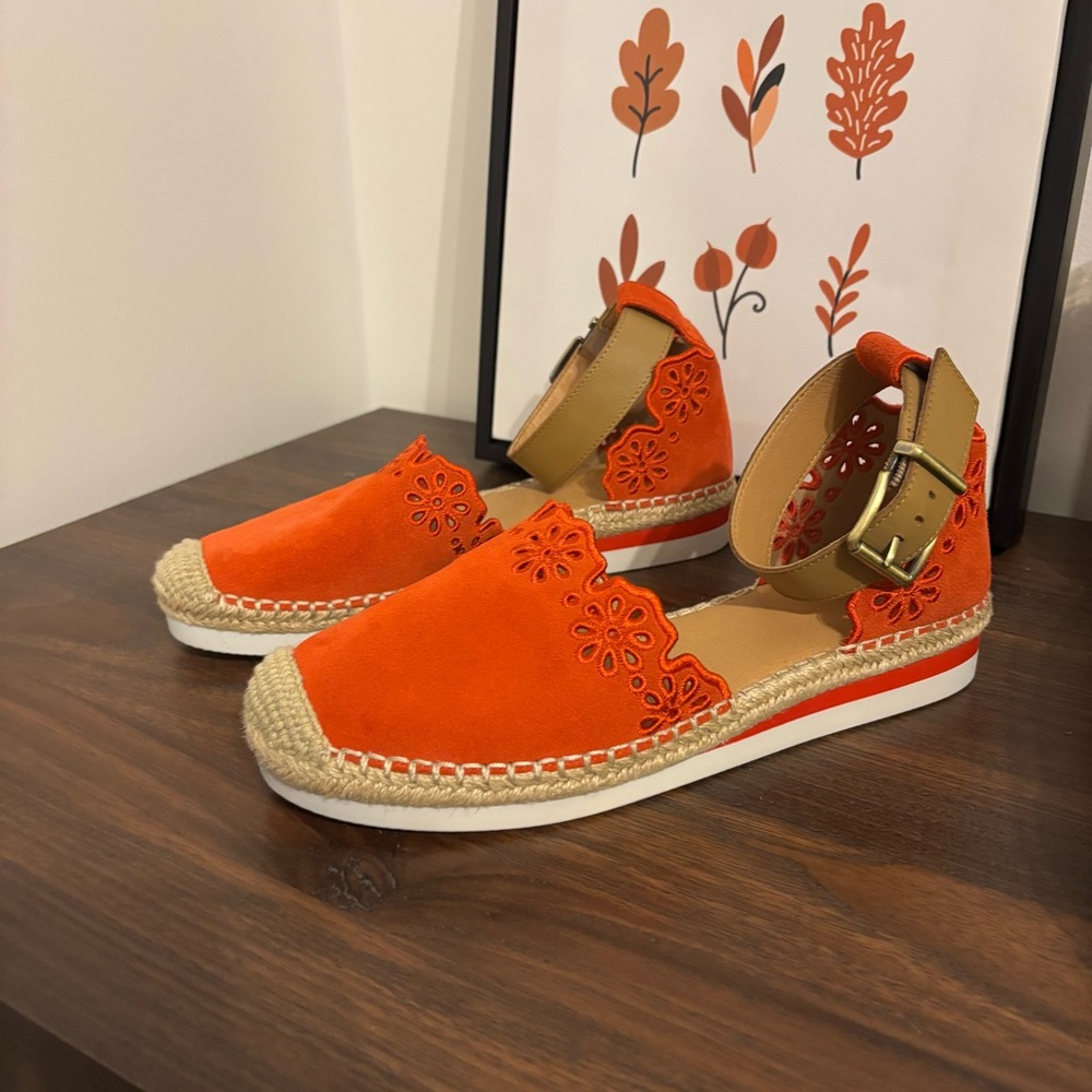 Crown Vintage Brixie Red Orange Espadrille Wedge Sandals with Ankle Strap - Picture 6 of 11